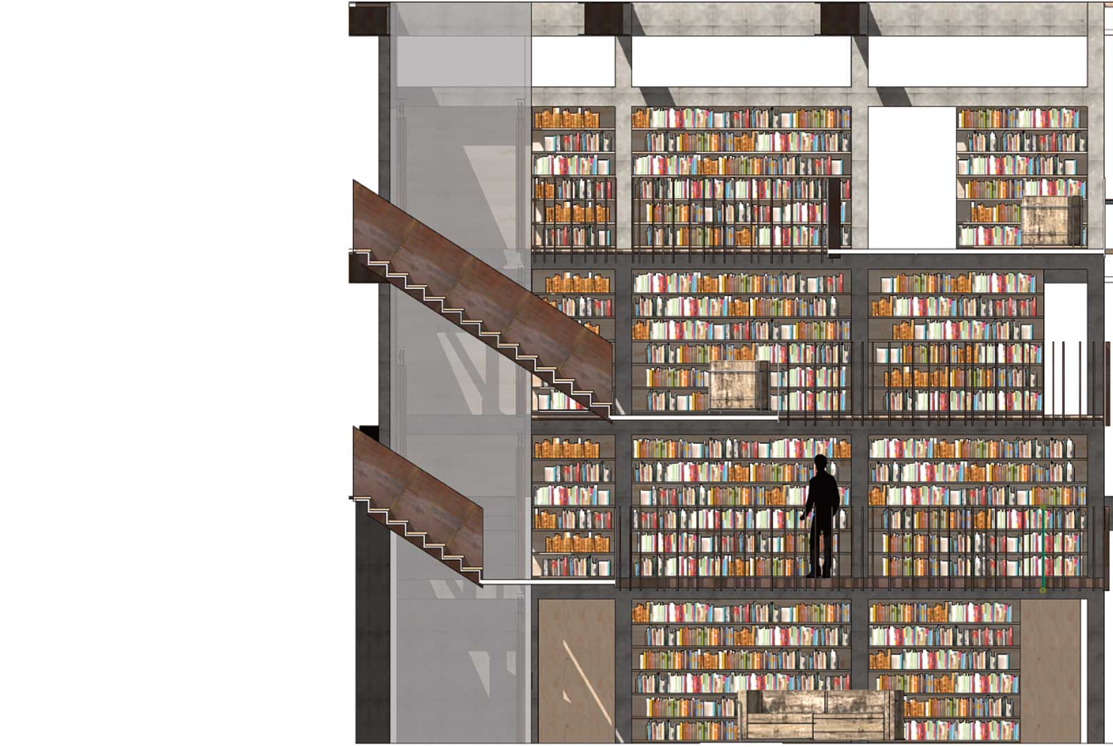 Treppenanlage mit Bibliothek