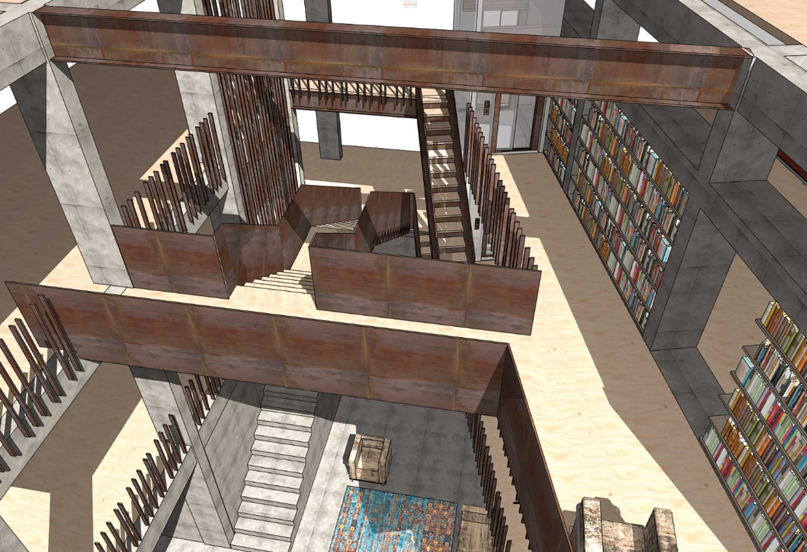 Treppenanlage mit Bibliothek
